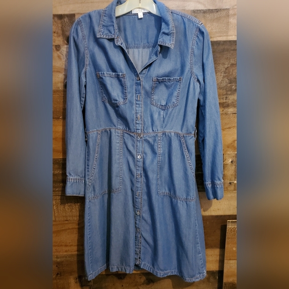 Spense Chambray Denim Button Front Long Sleeves Midi Dress Womens Size 10 - Picture 1 of 11